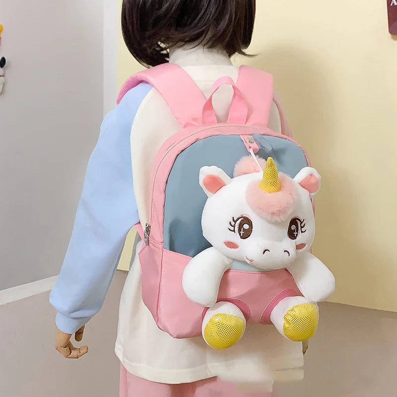 Mochila Infantil Unicórnio com Ursinho Pelúcia